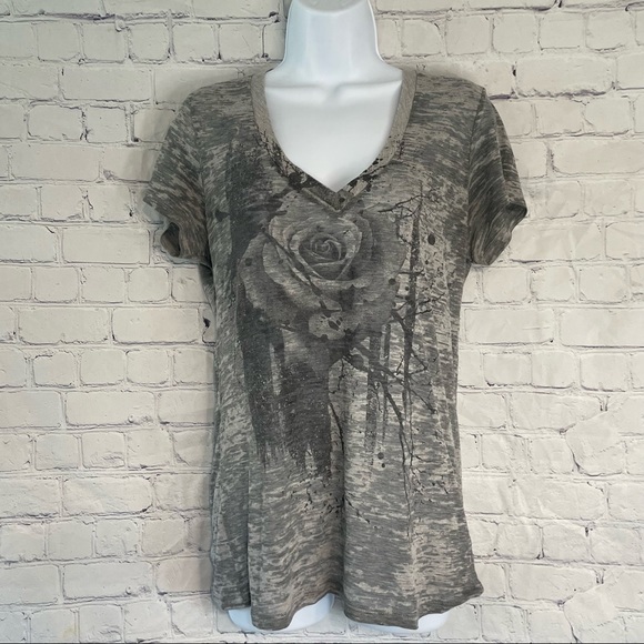 Black & Gray Rose T-shirt Large - Picture 1 of 8